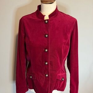 Coldwater Creek Women Long Sleeve Cherry Red Corduroy Mandarin Collar Blazer 16